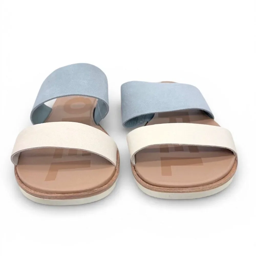 SOREL Ella II Women’s Leather Slide Sandal Crushed Blue Chalk Size 10